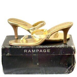 Y2K Rampage Royal Evening Metallic Jeweled Gold Toe Ring Sandals Sz 8.5M